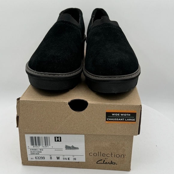 CLARKS AIRABELL MID LOAFER WOMENS BLACK SUEDE  SIZE 8 WIDE  NEW!!!!!! - Picture 1 of 8